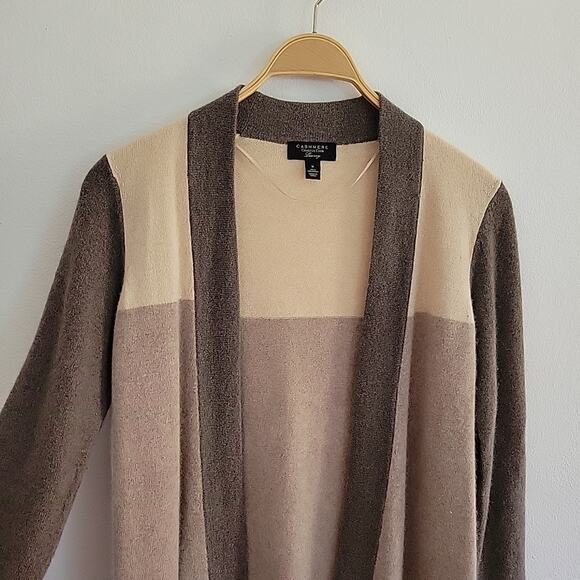 Charter Club Cashmere Luxury Open Front Knit Cardigan Colorblock Classic Preppy - Picture 5 of 11